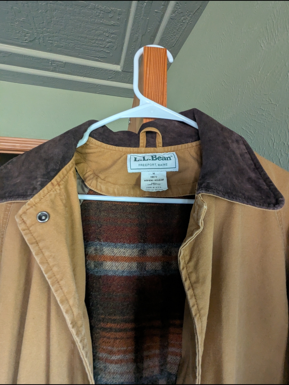 L.L. Bean Women's Tan Trench Coat with Dark Brown Corduroy Trim - Picture 2 of 4